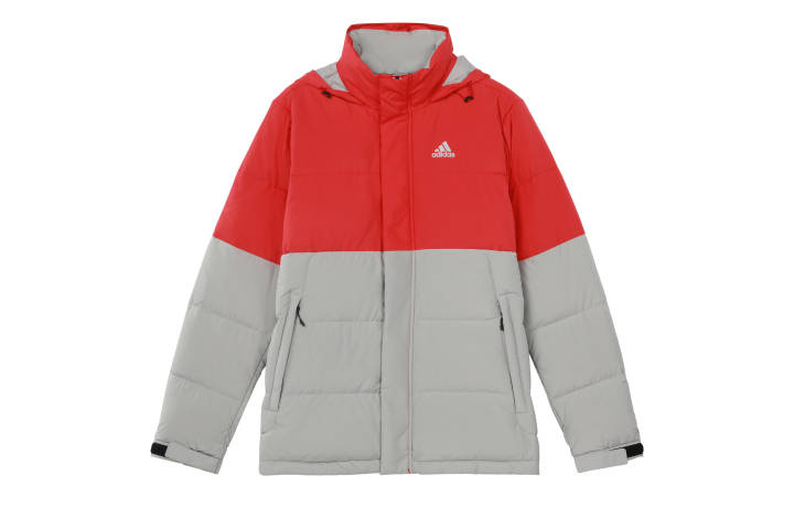Adidas Adidas Down Jackets Men's Metallic Gray Hooded Moderate Quilted Down Jacket