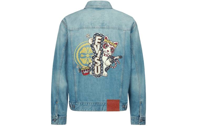 EVISU EVISU Denim Jackets Men's Denim Blue Lapel Moderate Straight Fit