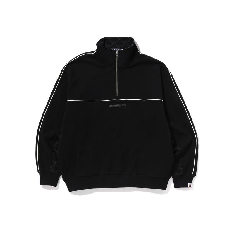 A BATHING APE Bape College Monogram Logo Half Zip Relax Fit Crewneck Sweatshirt