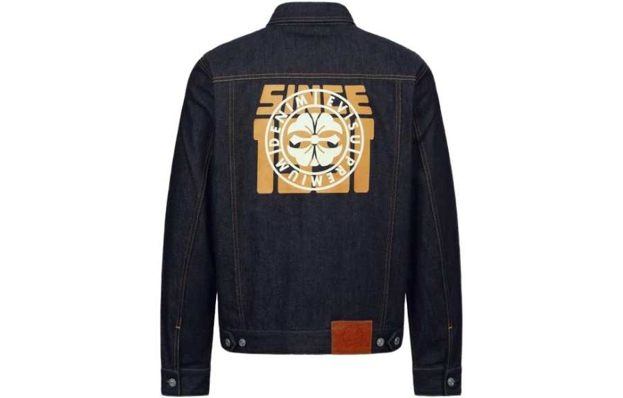 EVISU EVISU Denim Jackets Men's Denim Blue Lapel Moderate Straight Fit