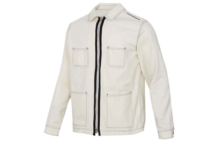 Converse Converse Denim Jackets Unisex Milk White Lapel Moderate Straight Fit