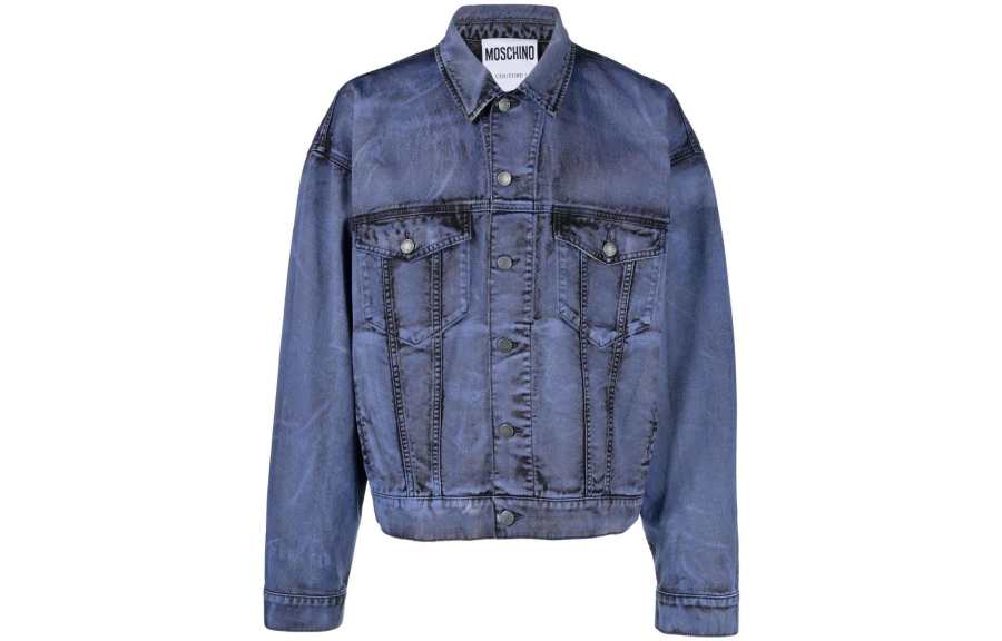 MOSCHINO Denim Jackets Men's Blue Lapel Moderate Straight Fit