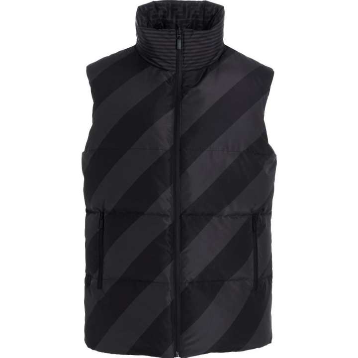 FENDI FENDI Down Vests Men's Black Stand Collar Moderate Other