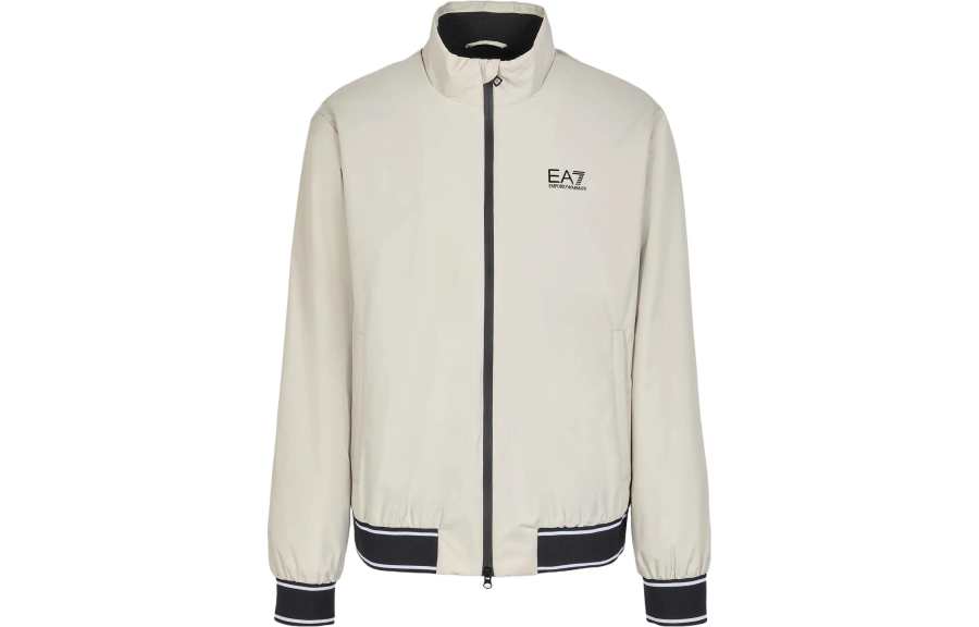 EMPORIO ARMANI FW23 EA7 Collection, Letter Print Stand Collar Fleece Lined Zippers Jacket Men's