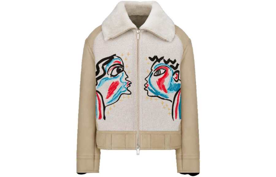 DIOR DIOR Jackets Men's Beige Stand Collar Moderate Other