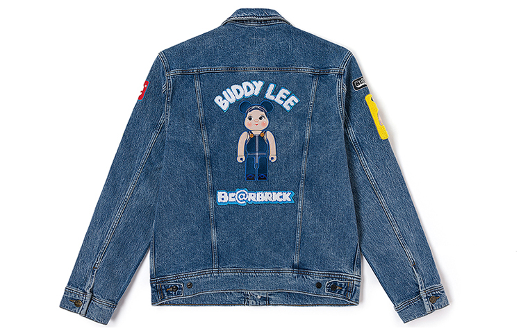 Lee Lee X BE@RBRICK Denim Jackets Men's Medium Blue Lapel Moderate Straight Fit