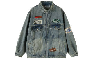 DARKCIRCLE Denim Jackets Unisex Stand Collar Moderate Straight Fit