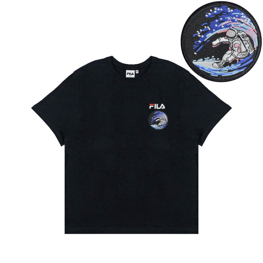 FILA T Shirts Unisex Black Crew Neck Moderate Straight Fit
