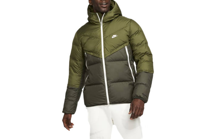 Nike Nike Down Jackets Men's Green Hooded Moderate Quilted Down Jacket
