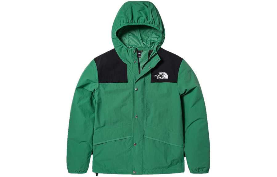 THE NORTH FACE Men's Logo Print Color Block Zip-Up Hooded Jacket Green