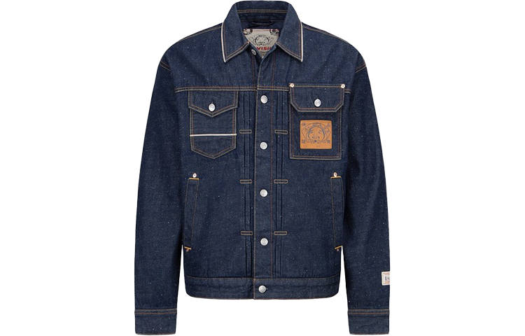 EVISU Denim Jackets Men's Denim Blue Lapel Moderate Straight Fit