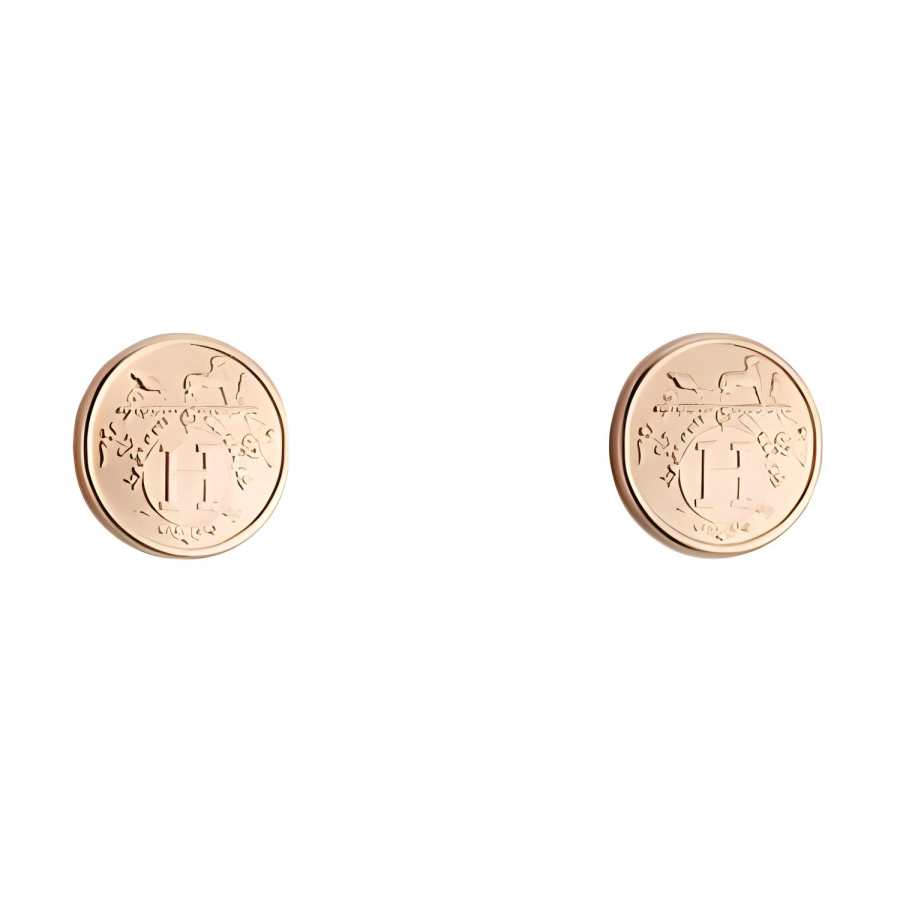 HERMES HERMES Ex Libris Rose Gold Stud Earrings Men's Gold
