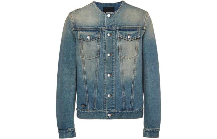 PRADA PRADA Denim Jackets Men's Light Blue Crew Neck Moderate Other