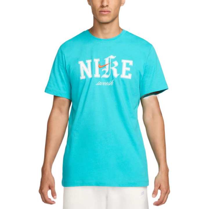 Nike Nike T Shirts Men's Sky Blue Crew Neck Moderate Straight Fit