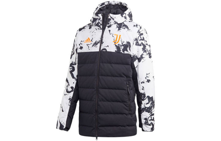 Adidas Adidas Down Jackets Men's Black/White Hooded Moderate Quilted Down Jacket
