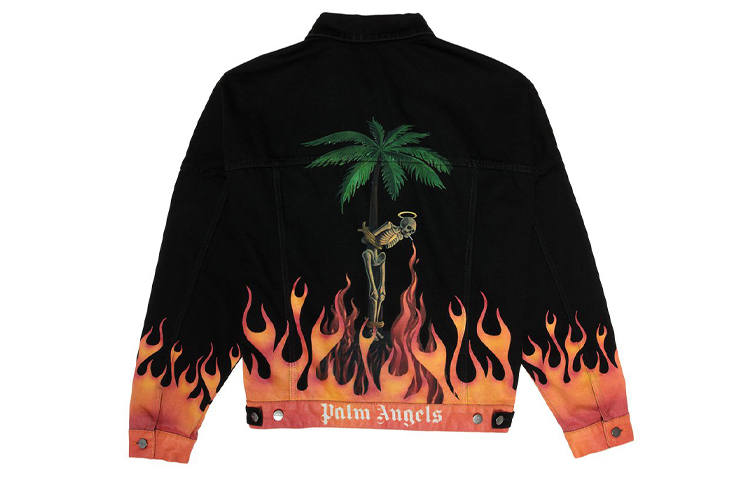 PALM ANGELS Denim Jackets Men's Black Lapel Moderate Straight Fit