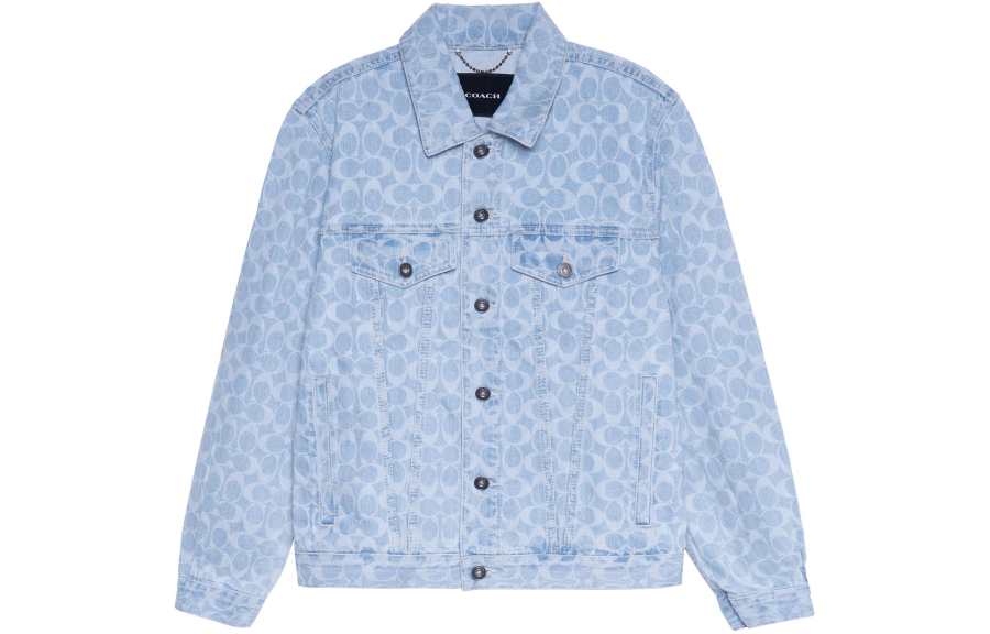 COACH COACH Denim Jackets Men's Blue Lapel Moderate Straight Fit