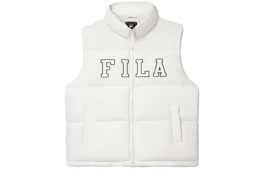 FILA Down Vests Unisex Ivory Stand Collar Moderate