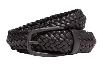 Ermenegildo Zegna Solid Color Woven Pin Buckle Leather Belts Men's Dark Brown Width 3.2CM