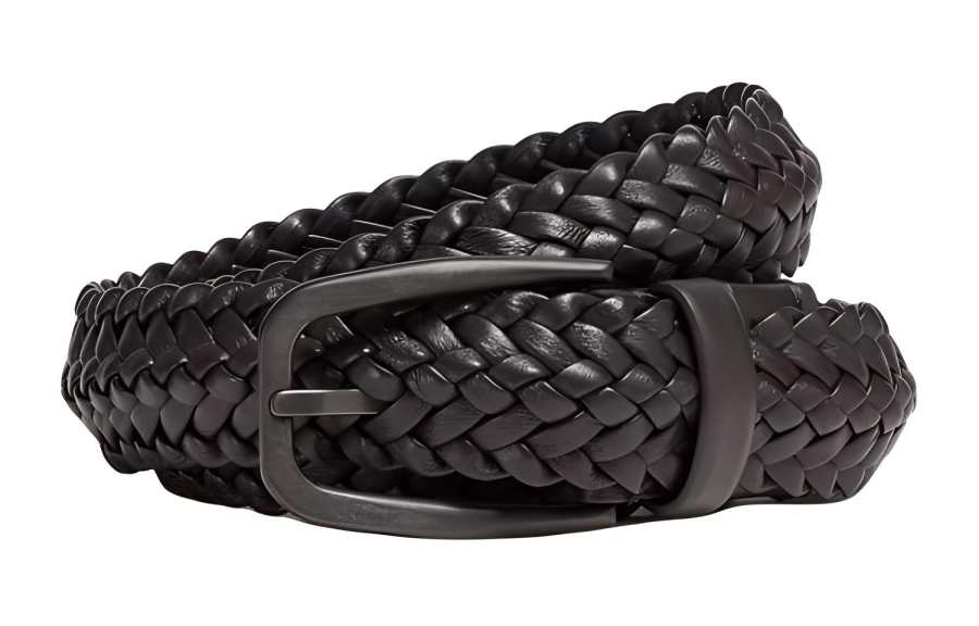 Ermenegildo Zegna Solid Color Woven Pin Buckle Leather Belts Men's Dark Brown Width 3.2CM