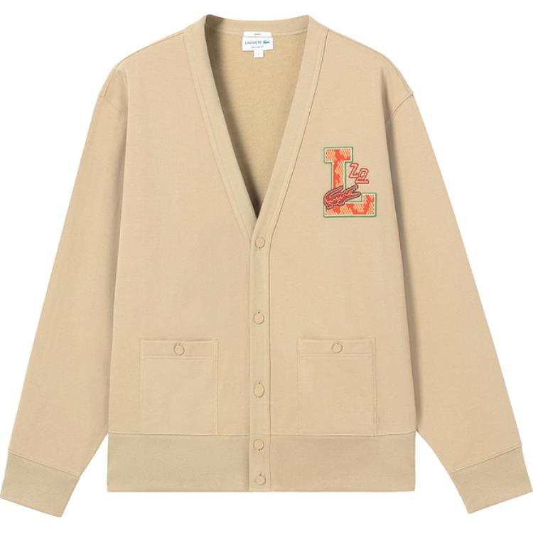 LACOSTE Blessing Snake Spring Festival Collection Knitwear Unisex 02S/Milk Coffee V Neck Moderate Cardigan
