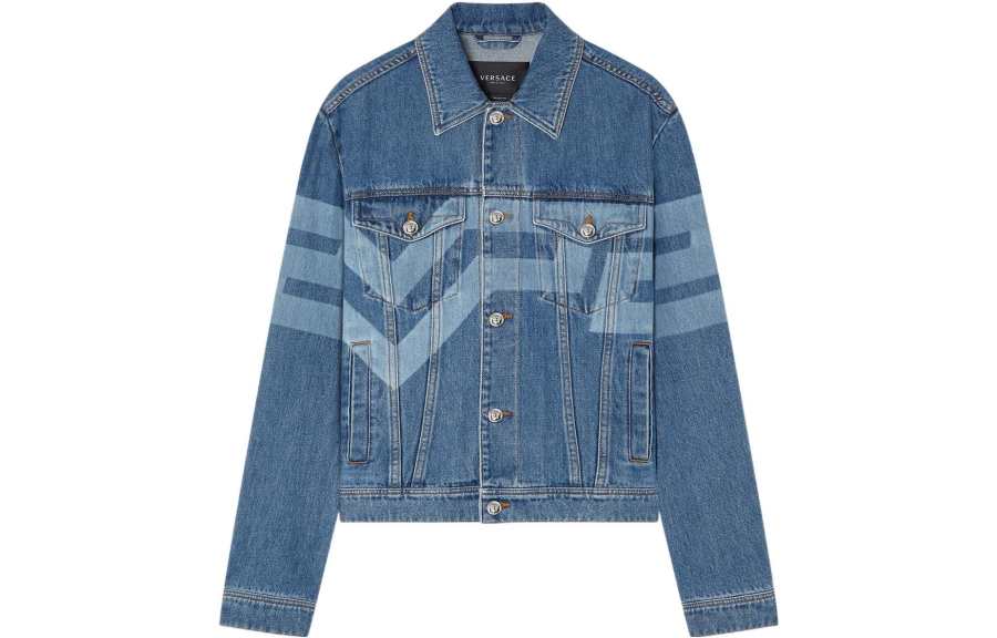 VERSACE VERSACE Denim Jackets Men's Blue Lapel Moderate Straight Fit