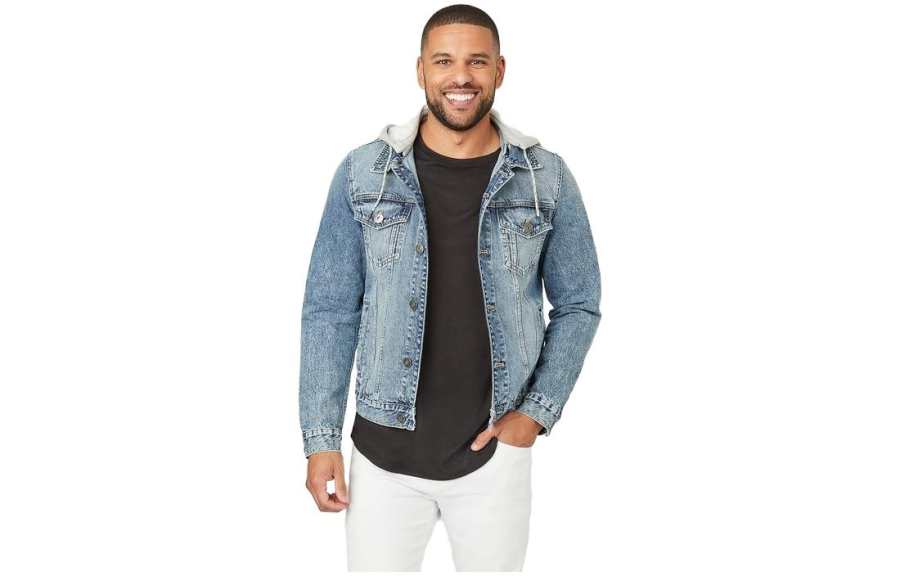 GUESS Denim Jackets Men's MWA Blue Detachable Hood Moderate Straight Fit
