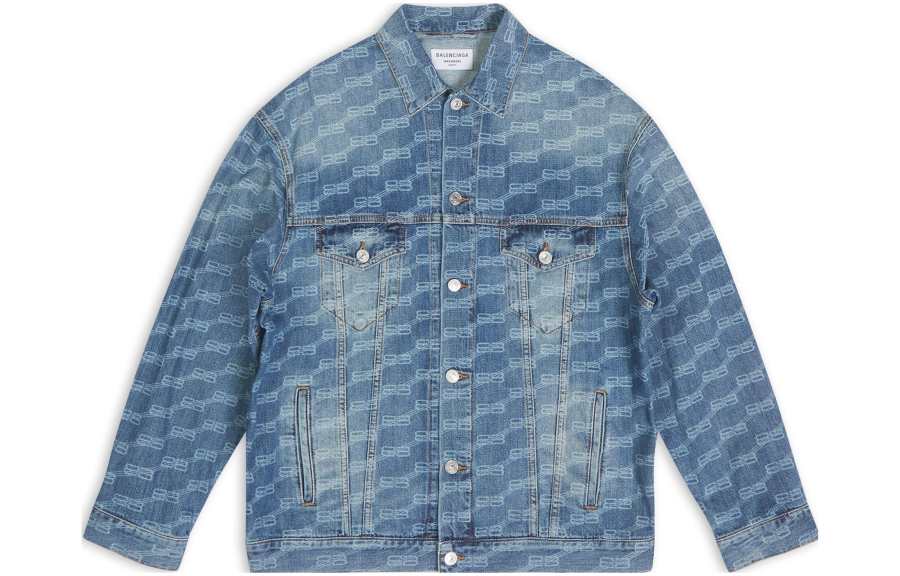 Balenciaga FW22 Denim Jacket Unisex Fitted Style Blue
