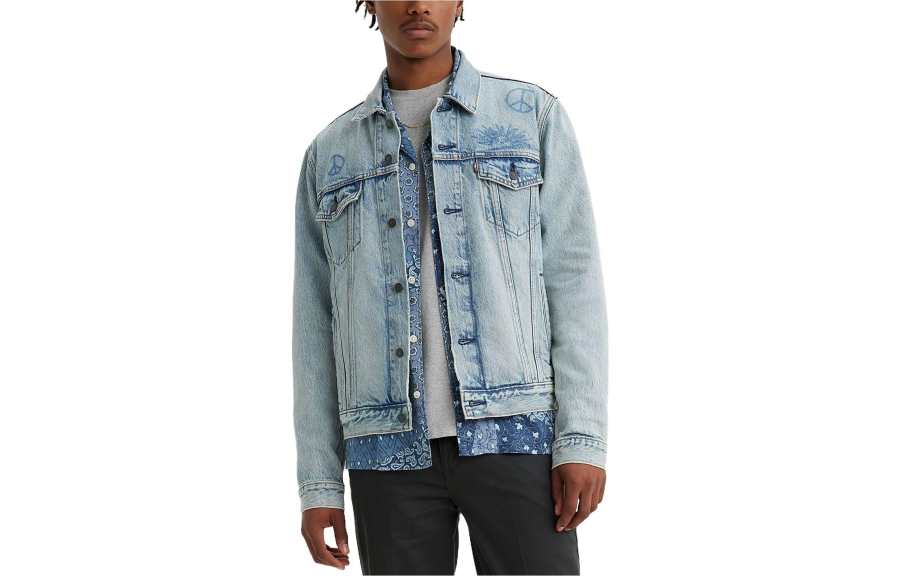 Levis Levis Denim Jackets Men's Light Blue Lapel Moderate Other