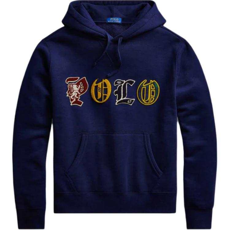 Polo Ralph Lauren FW23 Polo Patch Hood Fleece Lined Long Sleeved Sweatshirt Men's Marine Blue