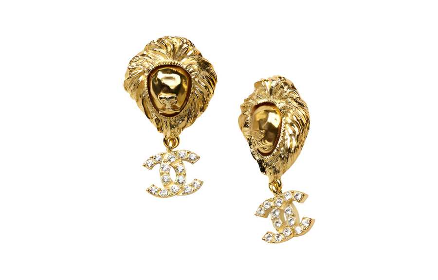 CHANEL Rhinestone Metal Earrings Women's