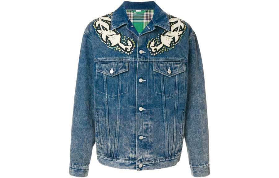 GUCCI 【Previous Season】GUCCI Logo print denim jacket with floral appliqués