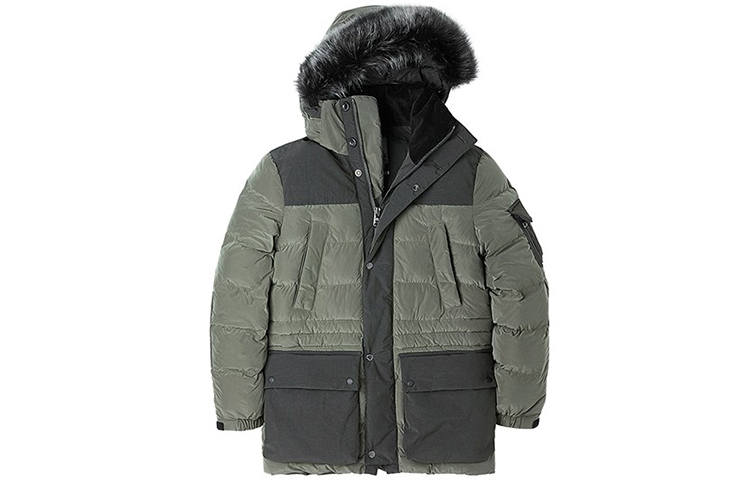 Timberland Puffer Jackets Men's Peat Army Green Hooded Thickened Patchwork Puffer Jacket