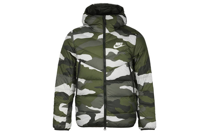 Nike Nike Down Jackets Men's Green Camouflage Hooded Moderate Other