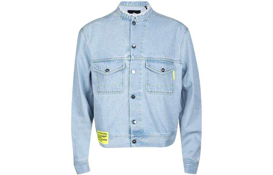 Marcelo Burlon Denim Jackets Men's Light Blue Stand Collar Moderate Straight Fit