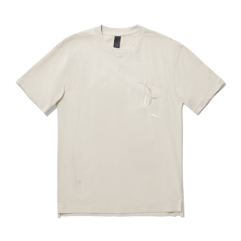 Li-Ning Li Ning T Shirts Men's Oat Gray Crew Neck Moderate Straight Fit