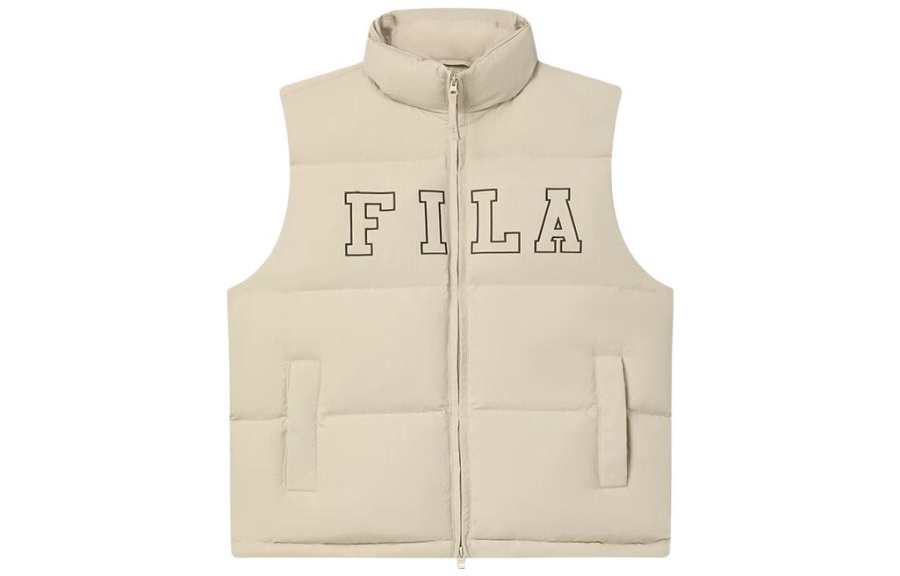 FILA Down Vests Unisex Light Sand Camel Stand Collar Moderate Other