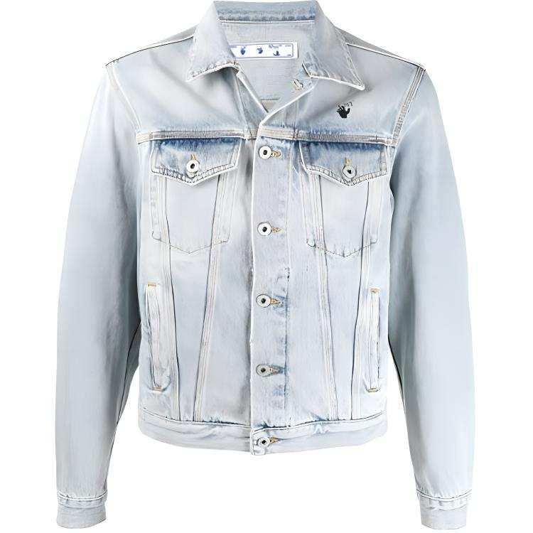 OFF-WHITE OFF WHITE Mona Lisa Series Denim Jackets Men's Blue Lapel Moderate
