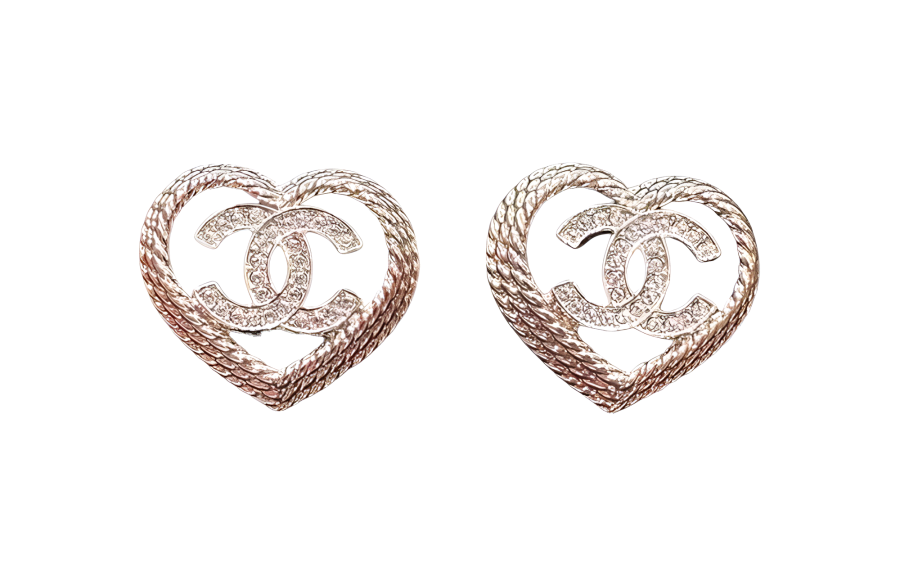 CHANEL CHANEL Heart Style Stud Earrings Unisex White