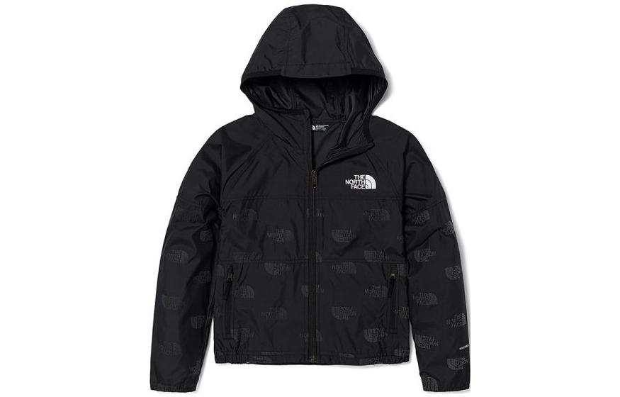 THE NORTH FACE All-Over Logo Print Hooded Zip-Up Jacket Black