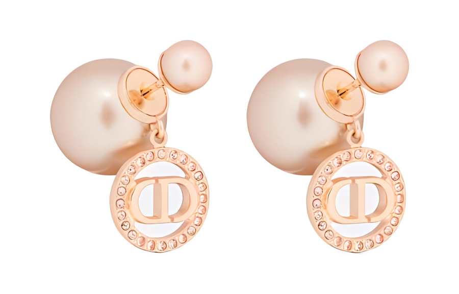 DIOR Resin Crystal Earrings Women's Pink