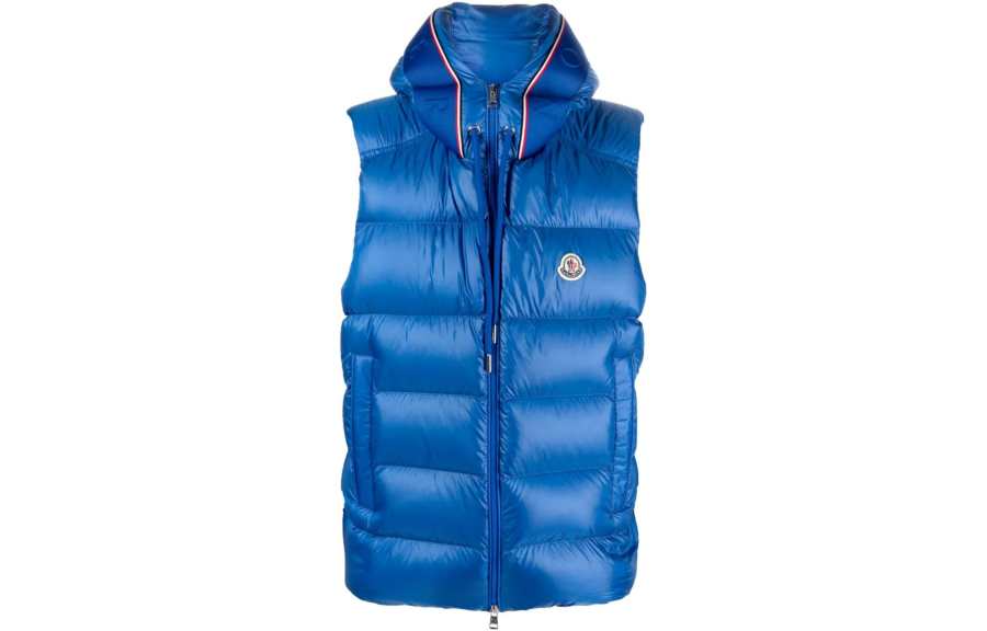 Moncler Vests Men's Blue Hooded Non Detachable Moderate Other