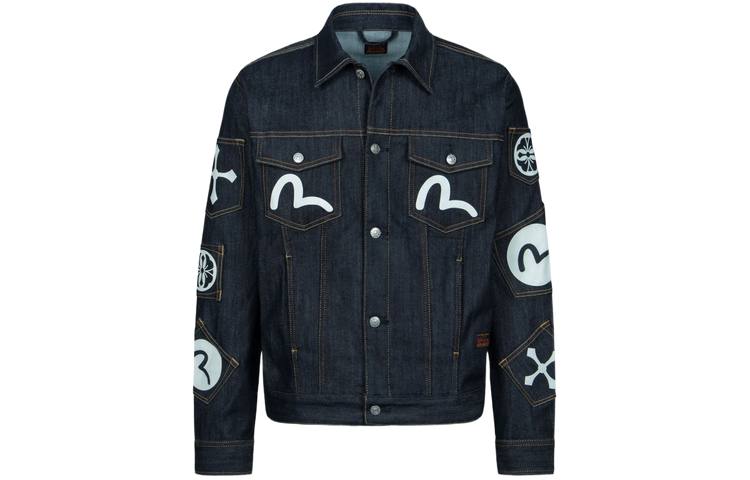 EVISU EVISU Denim Jackets Men's Denim Blue Lapel Moderate Straight Fit