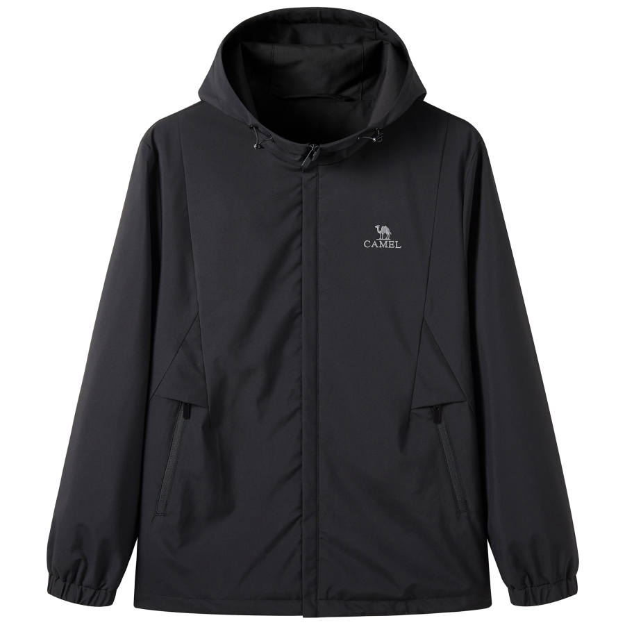 CAMEL Urban Techwear Collection Logo Printed Hooded Long Sleeved Outdoor Fleece Lined Jacket Men's Black