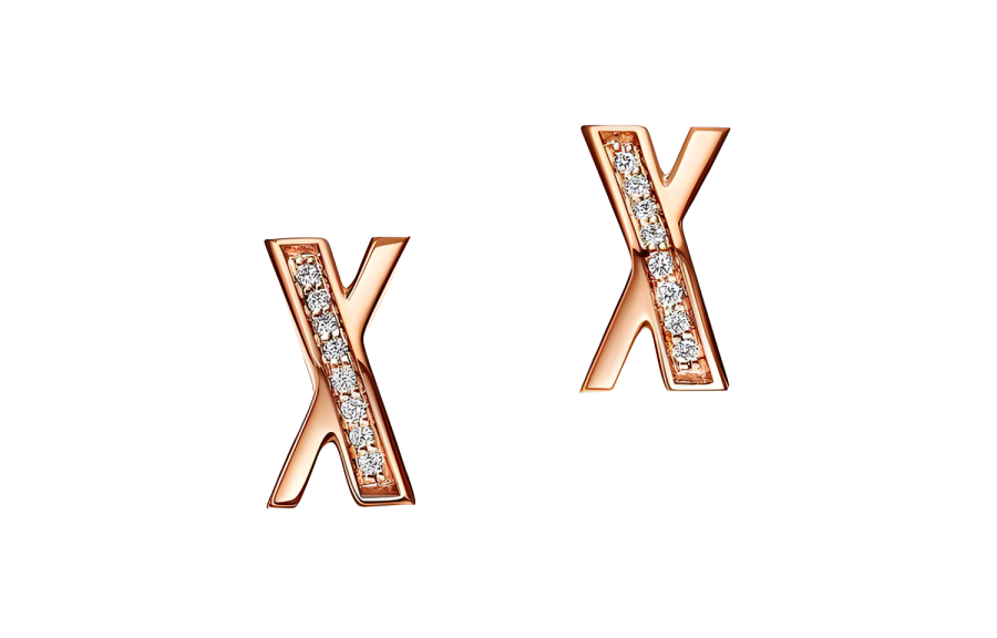 TIFFANY & CO. 18K Rose Gold Diamond Stud Earrings Women's