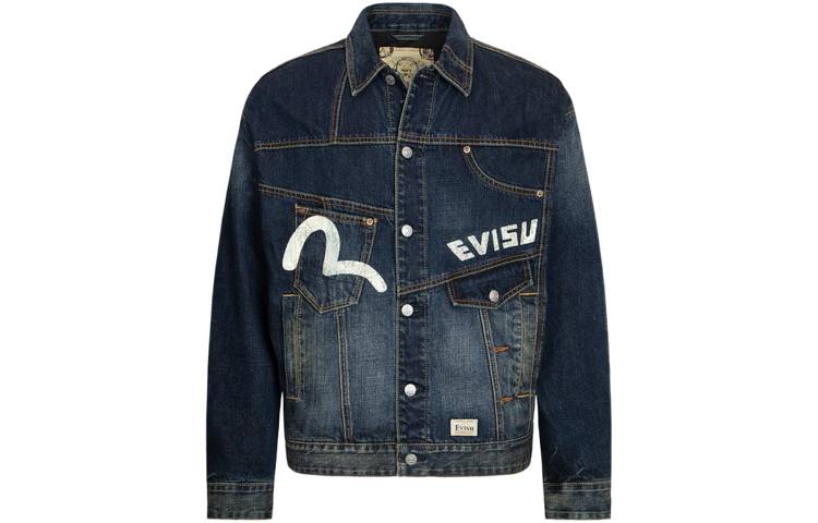 EVISU EVISU Denim Jackets Men's Denim Blue Lapel Moderate Straight Fit