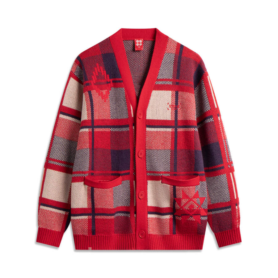 Li-Ning Li Ning Rijin Doujin Collection Knitwear Men's Red Plaid