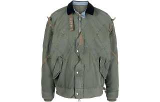 Sacai Jackets Men's Olive Green Baseball Collar Moderate Other