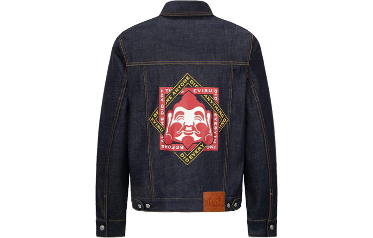 EVISU Denim Jackets Men's Denim Blue Lapel Moderate Straight Fit