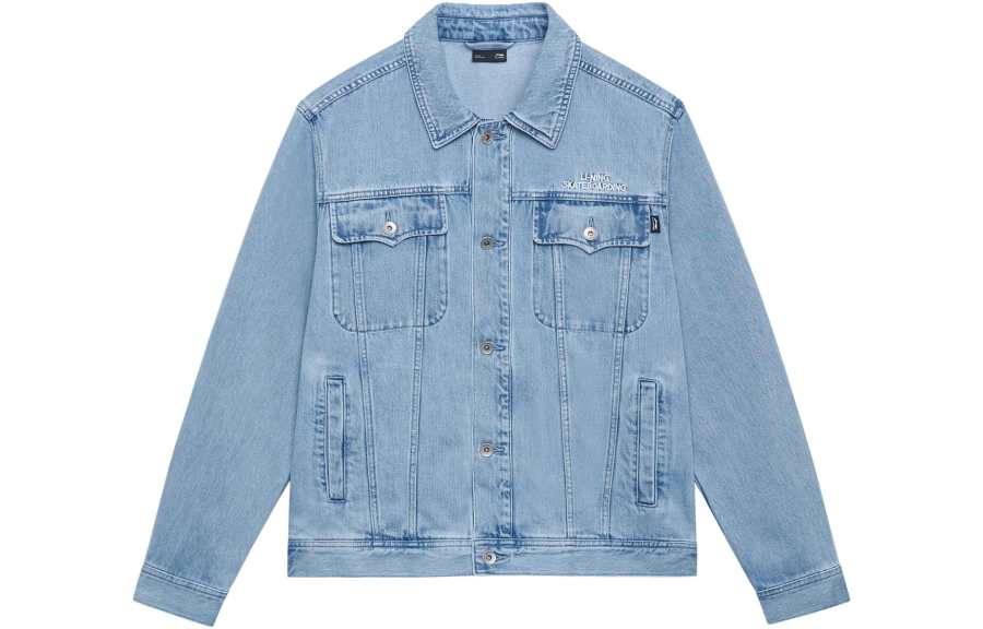 Li-Ning Li Ning Denim Jackets Men's Denim Blue Lapel Moderate Straight Fit